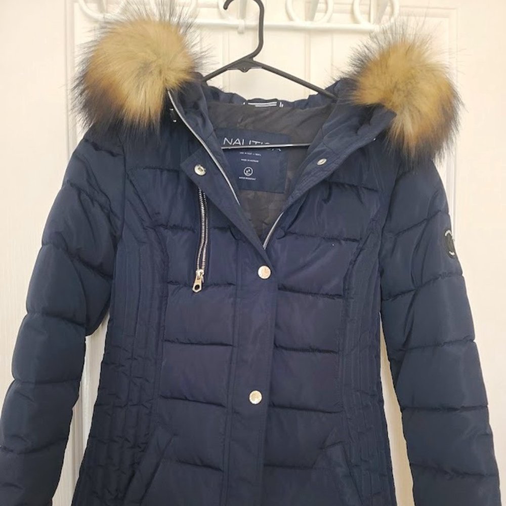Nautica faux fur Water Resistant Winter Jacket, Blue NWT